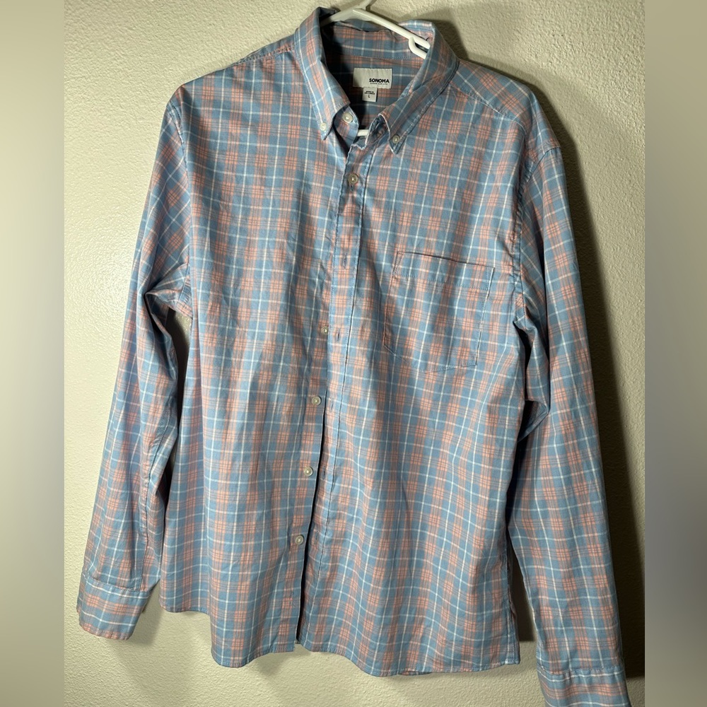 ❤️‍🔥Xl sanoma peach pink and baby blue button down long sleeve